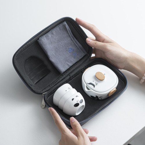 熊貓旅行茶具 可攜式快客杯 一壺三杯快客杯陶瓷功夫茶具商務禮品 熊貓旅行茶具 可攜式快客杯 一壺三杯快客杯陶瓷功夫茶具商務禮品