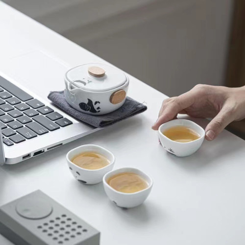 熊貓旅行茶具 可攜式快客杯 一壺三杯快客杯陶瓷功夫茶具商務禮品 熊貓旅行茶具 可攜式快客杯 一壺三杯快客杯陶瓷功夫茶具商務禮品