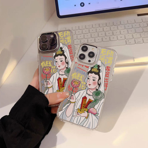 國風好運連連觀音菩薩iphone13適用14pro max蘋果手機殼12電鍍15p