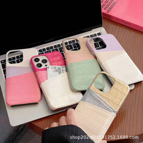 鱷魚紋插卡手機殼蘋果15promax皮質iPhone14pro半包硬殼13/12pro 鱷魚紋插卡手機殼蘋果15promax皮質iPhone14pro半包硬殼13/12pro