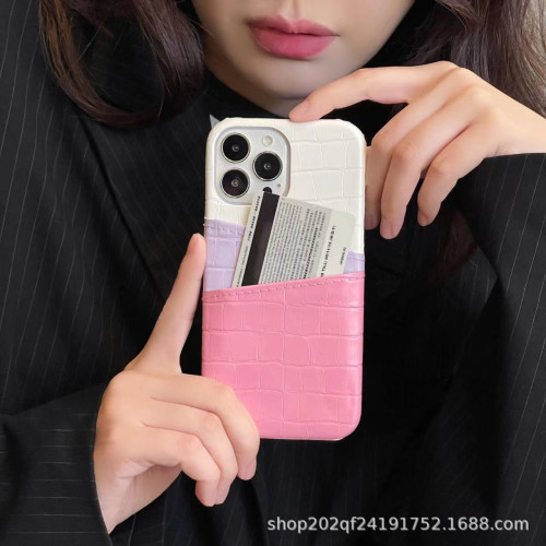 鱷魚紋插卡手機殼蘋果15promax皮質iPhone14pro半包硬殼13/12pro 鱷魚紋插卡手機殼蘋果15promax皮質iPhone14pro半包硬殼13/12pro