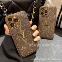 潮牌復古插卡手機殼適用蘋果15ProMax全包皮質14高級小衆男女款13