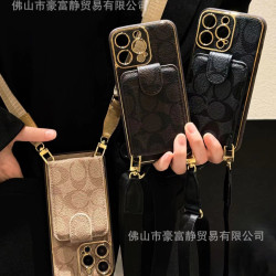 新款斜背翻蓋手機殼適用於iPhone15promax可插卡皮質全包14/13pro