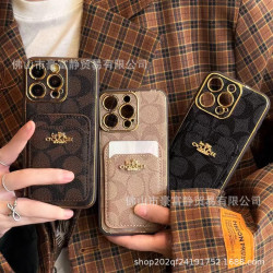 高級感插卡手機殼適用蘋果15ProMax全包皮質14Pro小衆情侶款13/12