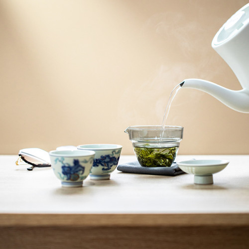 仿古青花防燙玻璃旅行茶具套裝單人戶外可攜式陶瓷快客杯一壺兩杯 仿古青花防燙玻璃旅行茶具套裝單人戶外可攜式陶瓷快客杯一壺兩杯