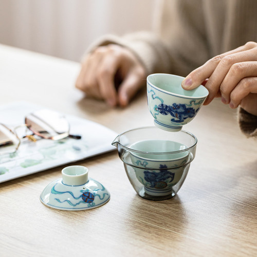 仿古青花防燙玻璃旅行茶具套裝單人戶外可攜式陶瓷快客杯一壺兩杯 仿古青花防燙玻璃旅行茶具套裝單人戶外可攜式陶瓷快客杯一壺兩杯