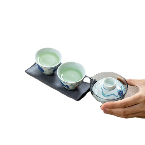 仿古青花防燙玻璃旅行茶具套裝單人戶外可攜式陶瓷快客杯一壺兩杯 仿古青花防燙玻璃旅行茶具套裝單人戶外可攜式陶瓷快客杯一壺兩杯