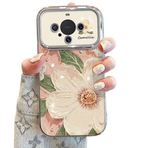 適用華爲mate60手機殼新款高級感小衆mate50全包防摔油畫山茶花 適用華爲mate60手機殼新款高級感小衆mate50全包防摔油畫山茶花