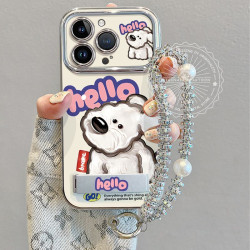 適用蘋果15pro手機殼高級時尚iphone14保護套13帶掛繩歪頭小狗