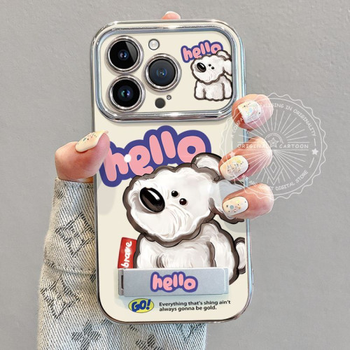 適用蘋果15pro手機殼高級時尚iphone14保護套13帶掛繩歪頭小狗