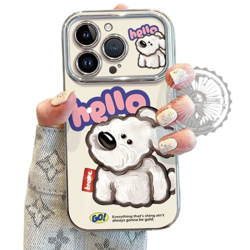 適用蘋果15pro手機殼高級時尚iphone14保護套13帶掛繩歪頭小狗