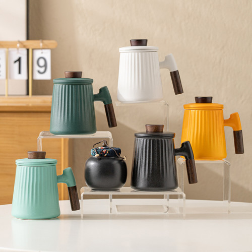 陶瓷粗陶茶水分離泡茶杯個人家用馬克杯帶蓋辦公室杯子高顔值水杯 陶瓷粗陶茶水分離泡茶杯個人家用馬克杯帶蓋辦公室杯子高顔值水杯