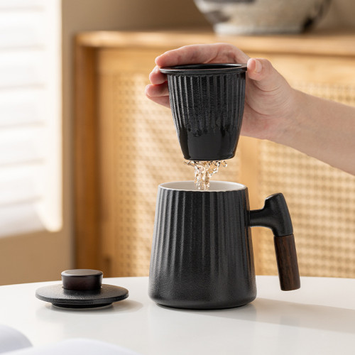 陶瓷粗陶茶水分離泡茶杯個人家用馬克杯帶蓋辦公室杯子高顔值水杯 陶瓷粗陶茶水分離泡茶杯個人家用馬克杯帶蓋辦公室杯子高顔值水杯