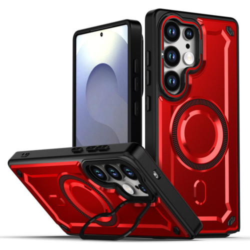 適用三星S25Ultra金甲磁吸手機殼S24Ultra支架A56防摔A36保護套