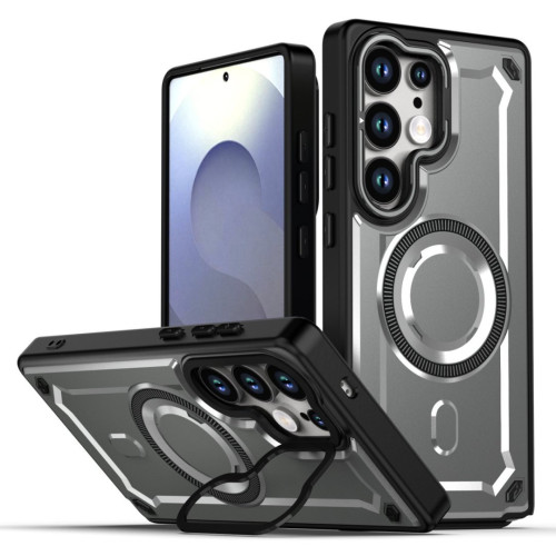 適用三星S25Ultra金甲磁吸手機殼S24Ultra支架A56防摔A36保護套