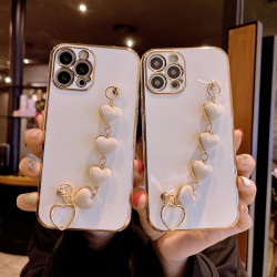 電鍍適用於蘋果12愛心手鏈手機殼11Pro/15pro愛心SE2手腕帶13pro