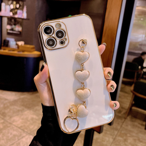 電鍍適用於蘋果12愛心手鏈手機殼11Pro/15pro愛心SE2手腕帶13pro