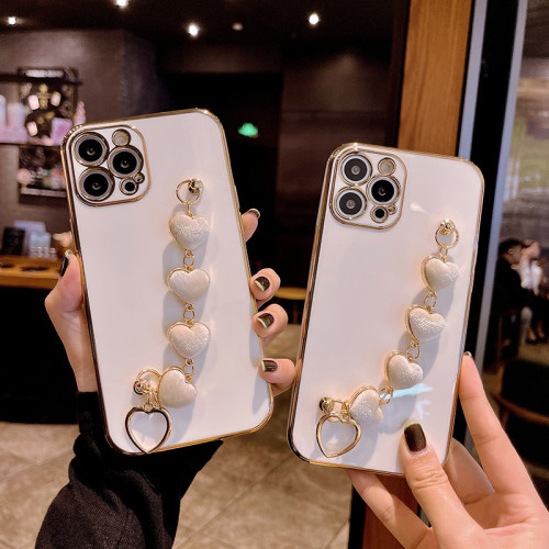 電鍍適用於蘋果12愛心手鏈手機殼11Pro/15pro愛心SE2手腕帶13pro