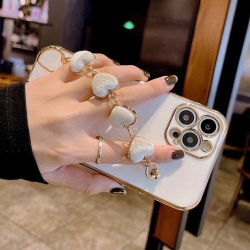 電鍍適用於蘋果12愛心手鏈手機殼11Pro/15pro愛心SE2手腕帶13pro