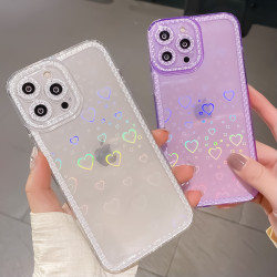 適用蘋果13promax閃粉愛心手機殼精孔防摔iPhone14防摔tpu創意XR