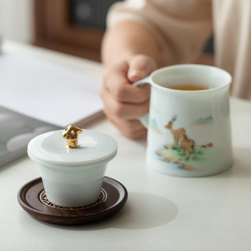 一路相伴國風陶瓷辦公杯泡茶杯茶水分離辦公室過濾杯帶蓋禮盒裝 一路相伴國風陶瓷辦公杯泡茶杯茶水分離辦公室過濾杯帶蓋禮盒裝