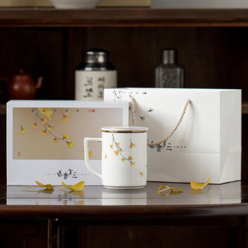 三生有杏辦公杯白瓷禮盒裝陶瓷茶水分離泡茶杯帶蓋家用伴手禮禮品 三生有杏辦公杯白瓷禮盒裝陶瓷茶水分離泡茶杯帶蓋家用伴手禮禮品