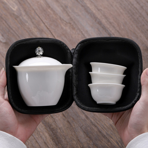 羊脂玉戶外旅行茶具可攜式快客杯白瓷泡茶器陶瓷蓋碗茶杯創意禮品 羊脂玉戶外旅行茶具可攜式快客杯白瓷泡茶器陶瓷蓋碗茶杯創意禮品