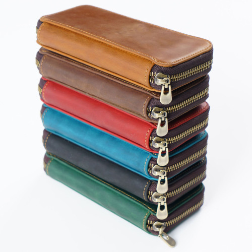 新品三支裝拉鍊筆袋頭層牛皮鋼筆收納包加大容量票據文具盒筆盒 新品三支裝拉鍊筆袋頭層牛皮鋼筆收納包加大容量票據文具盒筆盒