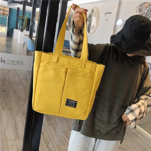 帆布包女夏季手提包純色便當包百搭上班收納袋多口袋使用飯盒袋 