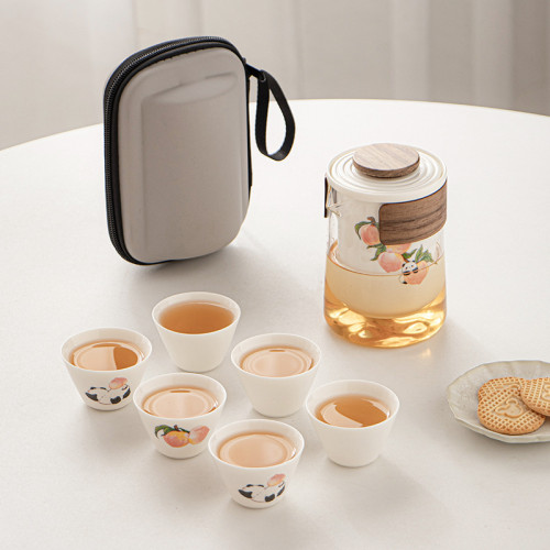 淘氣滿滿熊貓壽桃旅行茶具精緻可攜式旅行戶外泡茶壺快客杯全套 淘氣滿滿熊貓壽桃旅行茶具精緻可攜式旅行戶外泡茶壺快客杯全套