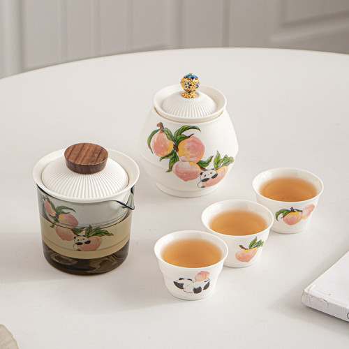 淘氣滿滿熊貓壽桃旅行茶具精緻可攜式旅行戶外泡茶壺快客杯全套 淘氣滿滿熊貓壽桃旅行茶具精緻可攜式旅行戶外泡茶壺快客杯全套