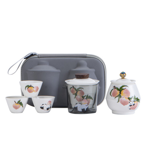 淘氣滿滿熊貓壽桃旅行茶具精緻可攜式旅行戶外泡茶壺快客杯全套 淘氣滿滿熊貓壽桃旅行茶具精緻可攜式旅行戶外泡茶壺快客杯全套