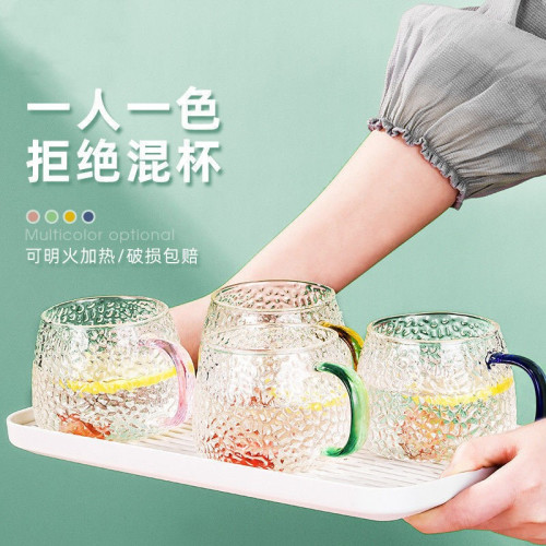 ins玻璃水杯鎚紋杯日式耐熱家用早餐牛奶杯咖啡杯菠蘿杯手作