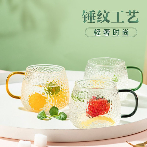 ins玻璃水杯鎚紋杯日式耐熱家用早餐牛奶杯咖啡杯菠蘿杯手作