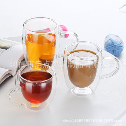 高硼矽玻璃水杯雙層咖啡杯耐熱防燙透明拿鐵牛奶果汁家用防燙隔熱