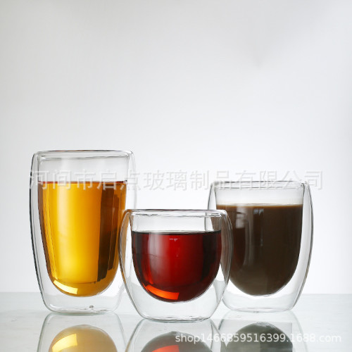 高硼矽玻璃水杯雙層咖啡杯耐熱防燙透明拿鐵牛奶果汁家用防燙隔熱