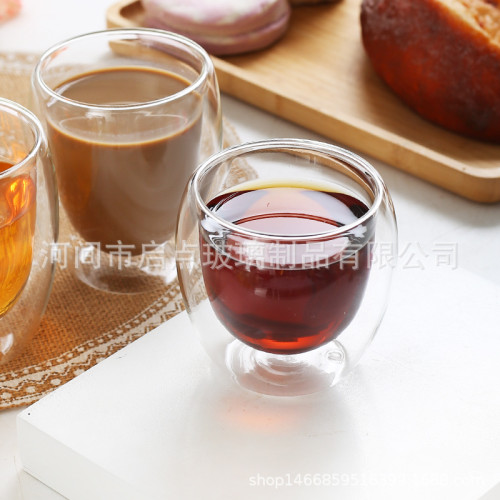 高硼矽玻璃水杯雙層咖啡杯耐熱防燙透明拿鐵牛奶果汁家用防燙隔熱