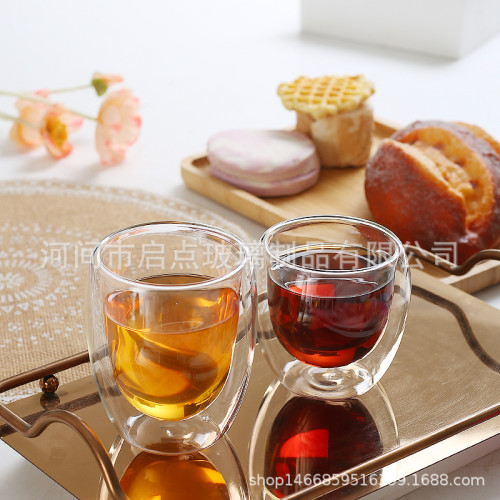 高硼矽玻璃水杯雙層咖啡杯耐熱防燙透明拿鐵牛奶果汁家用防燙隔熱