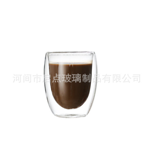 高硼矽玻璃水杯雙層咖啡杯耐熱防燙透明拿鐵牛奶果汁家用防燙隔熱