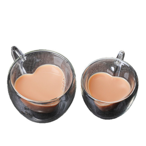 創意心形玻璃咖啡杯家用雙層隔熱果汁杯高硼矽水杯牛奶杯帶把茶杯 創意心形玻璃咖啡杯家用雙層隔熱果汁杯高硼矽水杯牛奶杯帶把茶杯