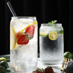 ins杯玻璃水杯易拉罐奶茶咖啡吸管杯水瓶梅森杯熱轉印帶蓋大容量