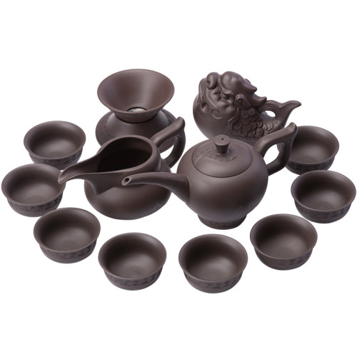 紫砂功夫茶具套裝家用陶瓷創意復古泡茶器紫泥茶壺茶杯整套