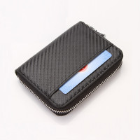  日本新款男士錢包 碳纖維短款拉鍊零錢包