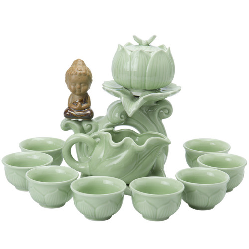 半全自動懶人沖茶器家用石磨泡茶壺茶杯現代簡約旋轉功夫茶具套裝