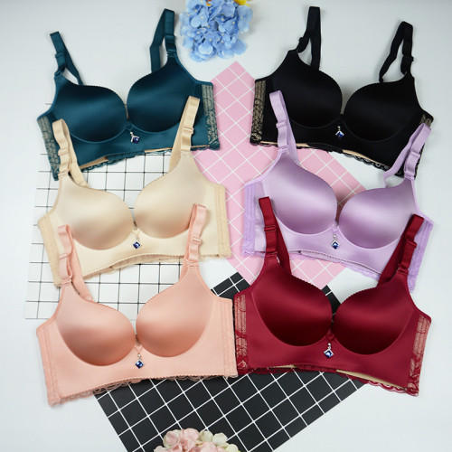  無痕文胸無鋼圈性感蕾絲美背女士厚按摩杯內衣胸罩