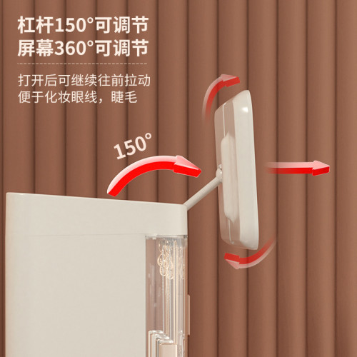 網紅化妝品收納盒抽屜式 桌面首飾護膚品收納架防塵LED化妝鏡