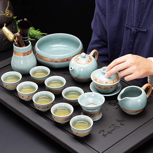哥窰半自動茶具套裝辦公室家用功夫茶杯陶瓷整套泡茶壺懶人沖茶器
