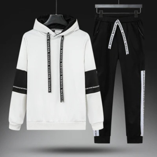 Knitted suit男秋季搖粒絨連帽衛衣兩件套韓版修身九分褲運動