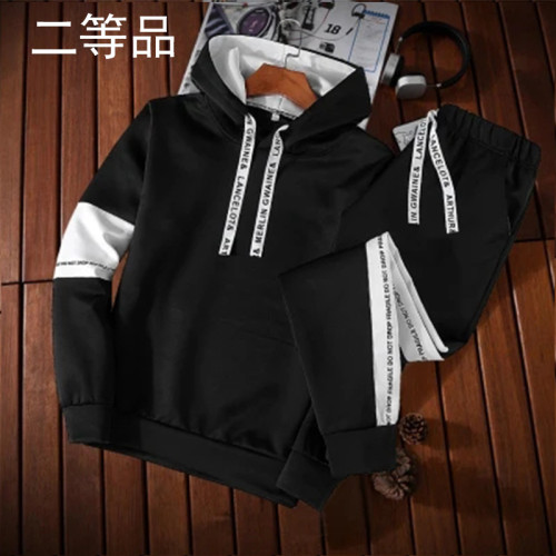 Knitted suit男秋季搖粒絨連帽衛衣兩件套韓版修身九分褲運動