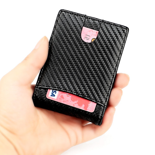 前口袋美金夾男士錢包新款碳纖維防盜刷wallet頭層牛皮短RFID錢夾